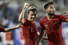 U22 Indonesia và chung kết sau trận thắng U22 Myanmar. (Ảnh: Hoàng Linh/TTXVN)