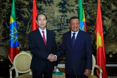 Chủ tịch nước Trần Đại Quang hội đàm hẹp với Tổng thống Mulatu Teshome. (Ảnh: Nhan Sáng/TTXVN)