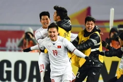 U23 Việt Nam ăn mừng sau chiến thắng U23 Qatar. (Nguồn: AFC)