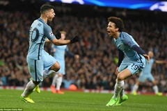 Aguero và Sane cùng ghi bàn giúp Man City đánh bại Monaco. (Nguồn: Daily Mail)