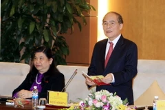 Chủ tịch Quốc hội, Chủ tịch Hội đồng Bầu cử Quốc gia Nguyễn Sinh Hùng phát biểu. (Ảnh: Phạm Kiên/TTXVN)