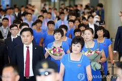 Các vận động viên Triều Tiên tại sân bay Incheon. (Nguồn: Yonhap)