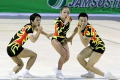 Các vận động viên Aerobic. (Ảnh: Quang Nhựt/TTXVN)