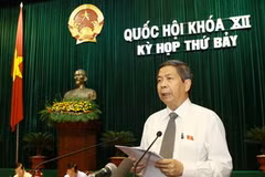 Chủ nhiệm Ủy ban Khoa học, Công nghệ và Môi trường của Quốc hội Đặng Vũ Minh trình bày báo cáo. (Ảnh: Doãn Tấn/TTXVN)