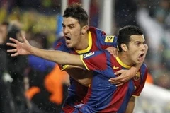 Niềm vui mừng tột độ của Villa và Pedro Rodriguez. (Nguồn: AP)