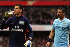 Szczesny giả vờ tự thoảng cho mình 1 ngụm bia chiến thắng. (Nguồn: Getty Images)