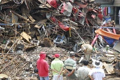 Hiện trường vụ nổ. (Ảnh:Hoàng Hải/TTXVN)