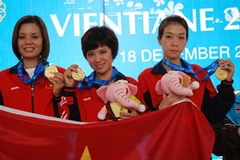 Ba nữ xạ thủ trên bục vinh quang tại SEA Games 25.