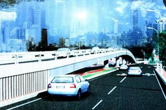 Dự án cầu vượt bằng thép thứ ba tại nút giao Lăng Cha Cả. (Ảnh: Hoàng Hải/TTXVN)