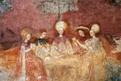Hình ảnh những người chơi bài trong bức bích họa tại Palazzo Borromeo ở Milan, được vẽ vào năm 1450 - khoảng thời gian trò chơi tarocchi mới xuất hiện (tarocchi sau này được những người nói tiếng Pháp gọi là tarot). (Nguồn: National Geographic)