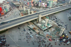 Tổng thể dự án nút giao hầm Thanh Xuân từ trên cao. (Ảnh: Huy Hùng/TTXVN)