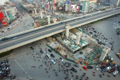 Tổng thể dự án nút giao hầm Thanh Xuân từ trên cao. (Ảnh: Huy Hùng/TTXVN)