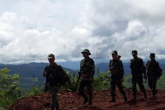 Chiến sỹ biên phòng tuần tra biên giới. (Ảnh: Trọng Đức/TTXVN)