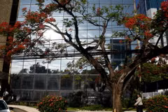 Quang cảnh bên ngoài Trụ sở công ty Mossack Fonseca đặt tại Panama City ngày 9/5. (Nguồn: AFP/TTXVN)