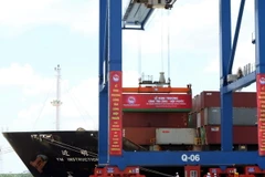 Bốc dỡ hàng khai trương cảng Tân Cảng-Hiệp Phước. (Ảnh: Hoàng Hải/TTXVN)