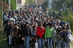 Người di cư tới thị trấn Kljuc Brdovecki, biên giới Croatia-Slovenia bằng tàu hỏa ngày 24/10. (Nguồn: AFP/TTXVN)