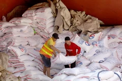 Gạo nhập khẩu từ Việt Nam tại khu cảng thành phố Natovas, Philippines. (Nguồn: THX/TTXVN)