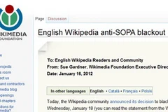 Thoông báo của Wikipedia về việc phản đối dự luật SOPA (Nguồn: Wikipedia)