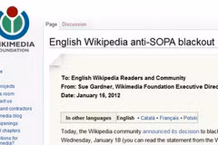 Thoông báo của Wikipedia về việc phản đối dự luật SOPA (Nguồn: Wikipedia)