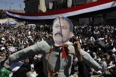 Người biểu tình treo hình nộm ông Saleh (Nguồn: Press TV)