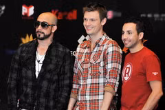 Các thành viên Backstreet Boys trong buổi họp báo tại TP.HCM sáng nay (Nguồn: Ngôi sao).