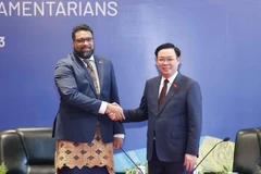 Chủ tịch Quốc hội Vương Đình Huệ tiếp Chủ tịch Quốc hội Tonga Lord Fakafanua. (Ảnh: Doãn Tấn/TTXVN)