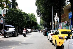 Ôtô đậu dưới lòng đường tại đường Hoa Phượng, phường 2, quận Phú Nhuận. (Ảnh: Hồng Đạt/TTXVN)