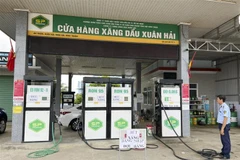 Lực lượng Quản lý thị trường tỉnh Ninh Thuận kiểm tra tình hình buôn bán xăng dầu tại cửa hàng xăng dầu Xuân Hải (xã Xuân Hải, huyện Ninh Hải). (Ảnh: TTXVN phát)