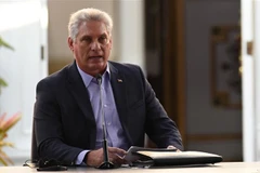 Chủ tịch Cuba Miguel Diaz-Canel phát biểu tại một diễn đàn ở Caracas, Venezuela ngày 28/7. (Ảnh: AFP/TTXVN)