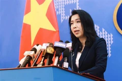 Người phát ngôn Bộ Ngoại giao Lê Thị Thu Hằng chủ trì buổi họp báo thường kỳ tháng 8/2019. (Ảnh: Lâm Khánh/TTXVN)