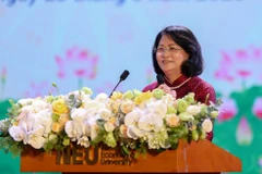 Phó Chủ tịch nước Đặng Thị Ngọc Thịnh phát biểu tại Đại hội thi đua yêu nước ngành giáo dục. (Ảnh: PV/Vietnam+)
