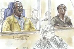 Phác họa phiên xử Octavien Ngenzi và Tito Barahira. (Nguồn: AFP)
