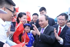 Lễ đón Thủ tướng Chính phủ Nguyễn Xuân Phúc tại sân bay quốc tế Wuxu Nam Ninh, tỉnh Quảng Tây. (Ảnh: Thống Nhất/TTXVN)