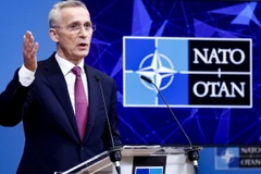 Tổng Thư ký NATO Jens Stoltenberg trong cuộc họp báo tại Hội nghị Ngoại trưởng Hội đồng Bắc Đại Tây Dương tại Brussels, Bỉ ngày 5/4/2023. (Ảnh: AFP/TTXVN)
