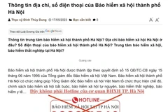 Số điện thoại giả mạo đường dây nóng của Bảo hiểm xã hội thành phố Hà Nội. (Ảnh: TTXVN phát)