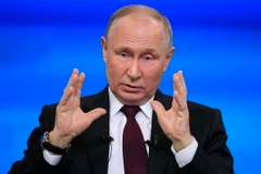 Tổng thống Nga Vladimir Putin tại cuộc họp báo cuối năm ở Moskva ngày 14/12/2023. (Ảnh: AFP/TTXVN)