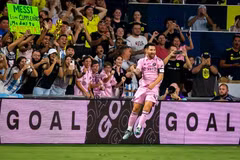 Lionel Messi ăn mừng sau khi ghi bàn mở tỷ số cho Inter Miami trong trận Chung kết Leagues Cup với Nashville SC ngày 19/8/2023. (Ảnh: Getty Images)