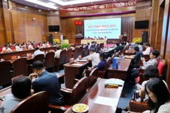 Quang cảnh Hội thảo khoa học nghiên cứu, đề xuất phục dựng Đền thờ Đức thánh Trần tại di tích Đồi A1. (Ảnh: Trung Kiên/TTXVN)