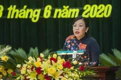 Bà Nguyễn Thanh Hải, Ủy viên Trung ương, Bí thư Tỉnh ủy Thái Nguyên phát biểu tại Đại hội. (Ảnh: Thu Hằng/TTXVN)