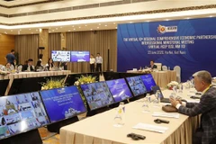 Quang cảnh Hội nghị trực tuyến Bộ trưởng RCEP giữa kỳ lần thứ 10 tại Hà Nội. (Ảnh: Hoàng Việt/TTXVN)