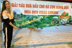 KIm Duyên phụ giúp nông dân quê nhà "giải cứu" dưa hấu. (Ảnh: NVCC)