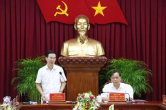 Ông Võ Văn Thưởng, Ủy viên Bộ Chính trị, Bí thư Trung ương Đảng, Trưởng Ban Tuyên giáo Trung ương phát biểu tại buổi làm việc. (Ảnh: Ngọc Thiện/TTXVN)