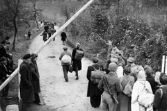 Người tị nạn Đức vượt qua hàng rào Nga để di chuyển về phía Đông từ khu vực của Mỹ tại điểm trao đổi Gros Topfer ngày 6/11/1945. (Nguồn: AP)