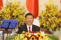 Tổng Bí thư, Chủ tịch Trung Quốc Tập Cận Bình đọc Diễn văn đáp từ. (Ảnh: Trí Dũng/TTXVN)