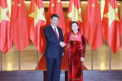 Chủ tịch Quốc hội Nguyễn Thị Kim Ngân hội kiến với Tổng Bí thư, Chủ tịch Trung Quốc Tập Cận Bình thăm cấp Nhà nước tới Việt Nam. (Ảnh: Trọng Đức/TTXVN)