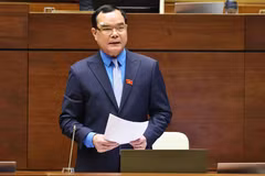 Chủ tịch Tổng Liên đoàn lao động Việt Nam, ông Nguyễn Đình Khang giải trình, làm rõ một số vấn đề trong phiên làm việc sáng nay. (Ảnh: TTXVN)