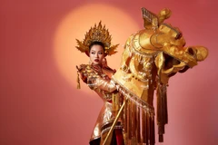 Hoa hậu Đoàn Thu Thủy sẽ trình diễn bộ trang phục dân tộc lấy cảm hứng từ hình tượng Nghê tại “đấu trường” Miss Global 2023. (Ảnh: CTV/Vietnam+)