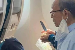 Hình ảnh hành khách mang dao ra gọt hoa quả trên máy bay.