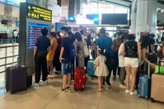 Hành khách theo dõi lịch bay của hãng hàng không tại sân bay Nội Bài. (Ảnh: Việt Hùng/Vietnam+)