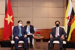 Thủ tướng Phạm Minh Chính hội kiến Quốc vương Brunei Haji Hassanal Bolkiah ngày 24/4/2021. (Ảnh: Dương Giang/TTXVN)